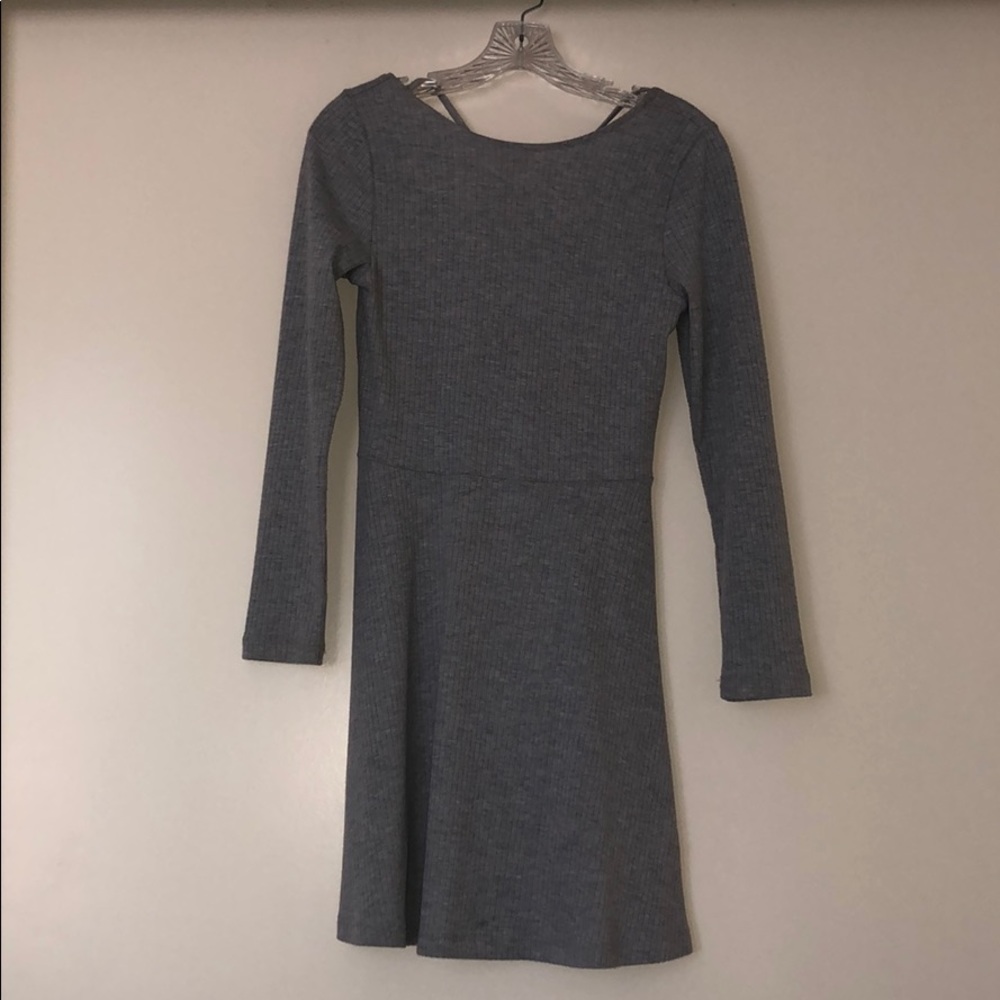 Gray Long Sleeve Strappy Back Dress